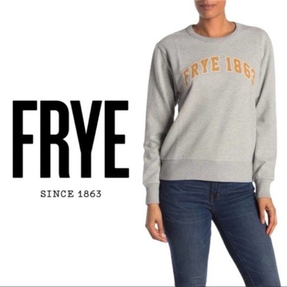 FRYE womens Grey Heather Cotton Blend Crew Neck Fleece Sweatshirt size XS $98